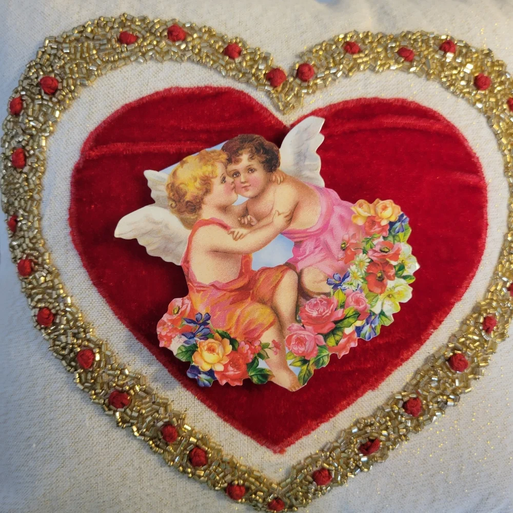 NWT Bella Lux Pillow ~ Embellished Beaded Heart ~ Valentine's Day ~ Ring Bearer